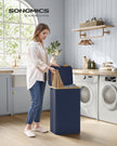 Laundry Basket – Oxford Fabric – Charcoal Blue – Slim, Collapsible with Lid and Removable Mesh Liner