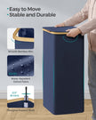 Laundry Basket – Oxford Fabric – Charcoal Blue – Slim, Collapsible with Lid and Removable Mesh Liner