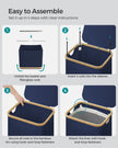 Laundry Basket – Oxford Fabric – Charcoal Blue – Slim, Collapsible with Lid and Removable Mesh Liner