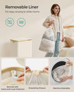 Laundry Basket – Oxford Fabric – Cream White – Space-Saving with Lid and Removable Mesh Liner
