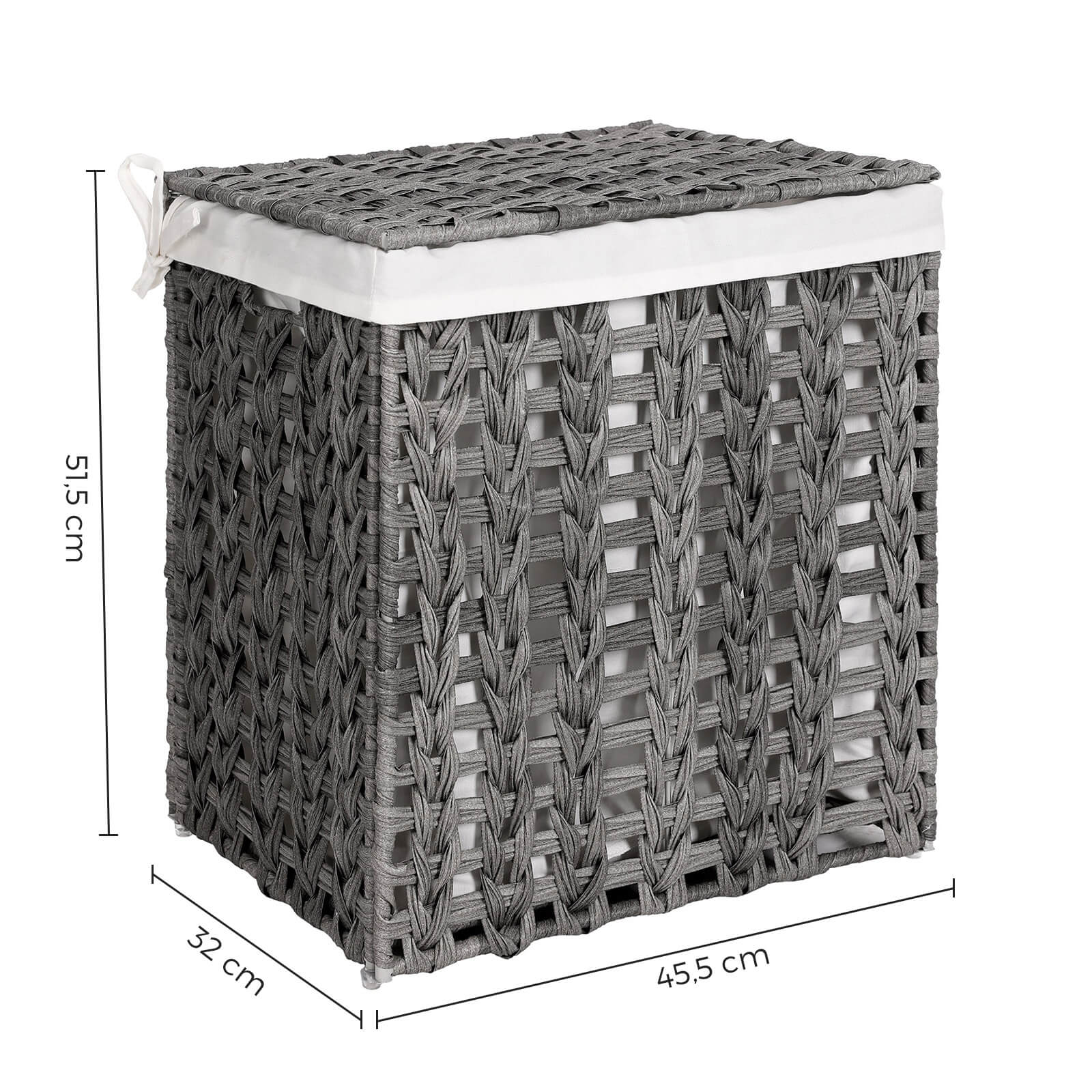 Laundry Hamper – Handwoven Rattan-Style – Grey – Lid & Removable Liner Bag