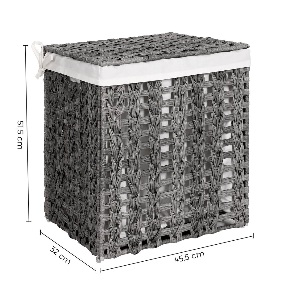 Laundry Hamper – Handwoven Rattan-Style – Grey – Lid & Removable Liner Bag
