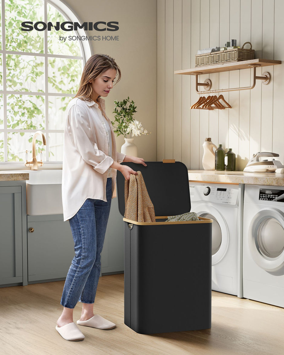 Large 130L Laundry Basket – Oxford Fabric – Ink Black – Collapsible with Lid and Removable Mesh Liner