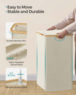 Laundry Basket – Oxford Fabric – Cream White – 130L Capacity, Collapsible Design, Removable Mesh Liner, Bamboo Handles