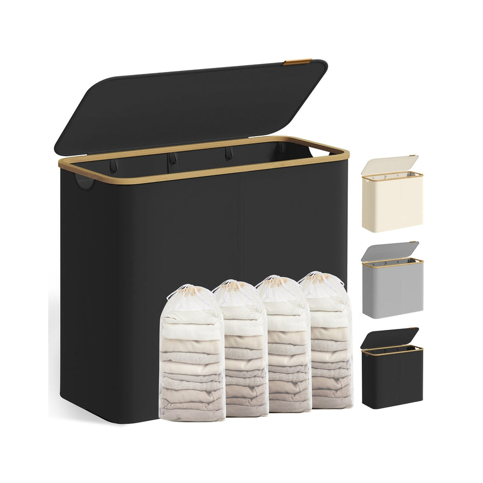 Laundry Basket – Oxford Fabric – Slim Design – With Lid and Removable Mesh Liner