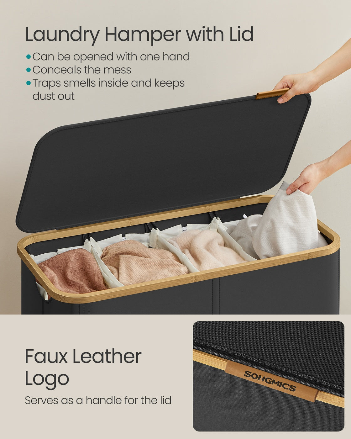 Laundry Basket – Oxford Fabric – Slim Design – With Lid and Removable Mesh Liner