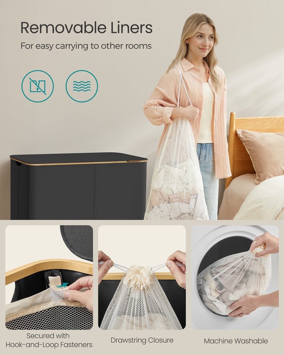 Laundry Basket – Oxford Fabric – Slim Design – With Lid and Removable Mesh Liner