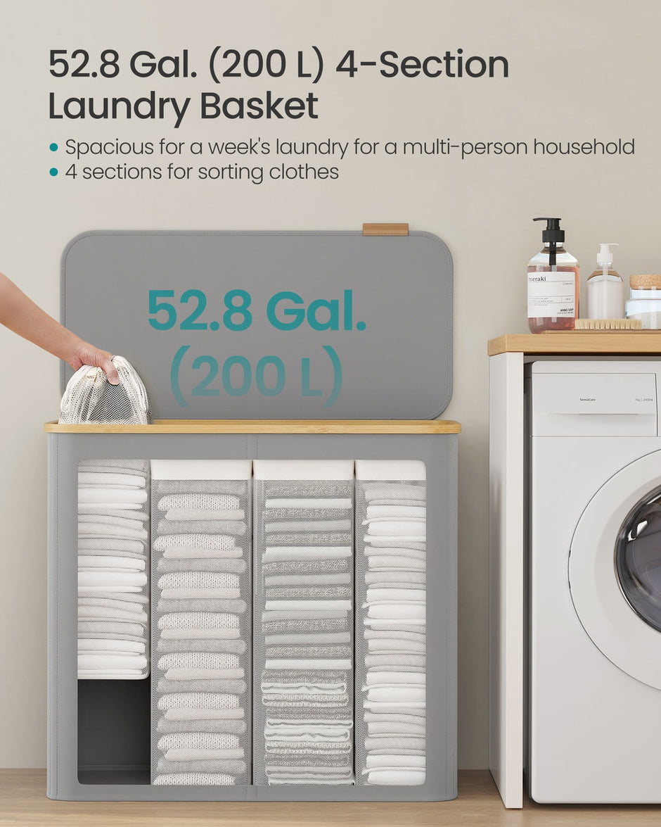 Laundry Basket – Oxford Fabric – Slim Design – With Lid and Removable Mesh Liner
