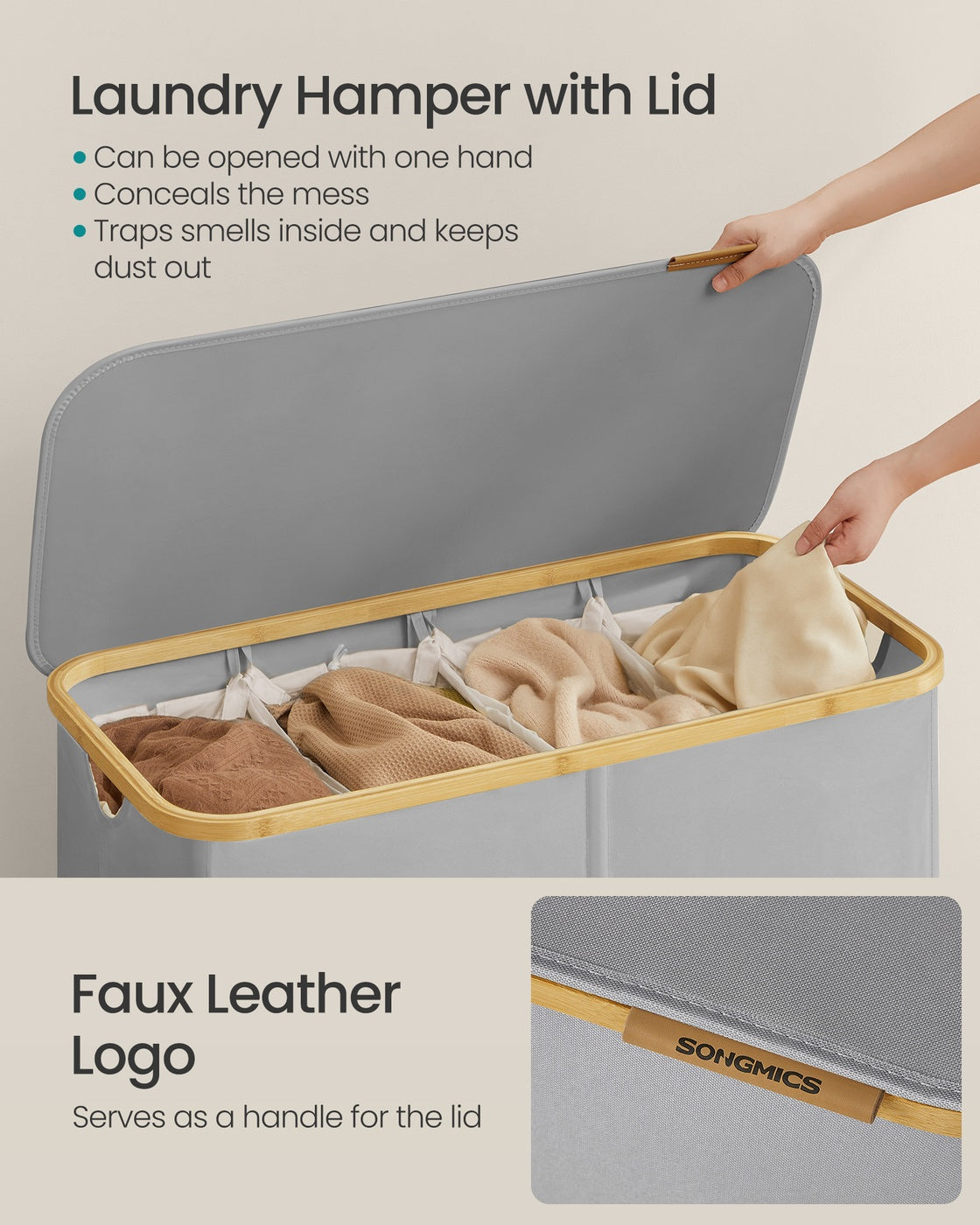 Laundry Basket – Oxford Fabric – Slim Design – With Lid and Removable Mesh Liner