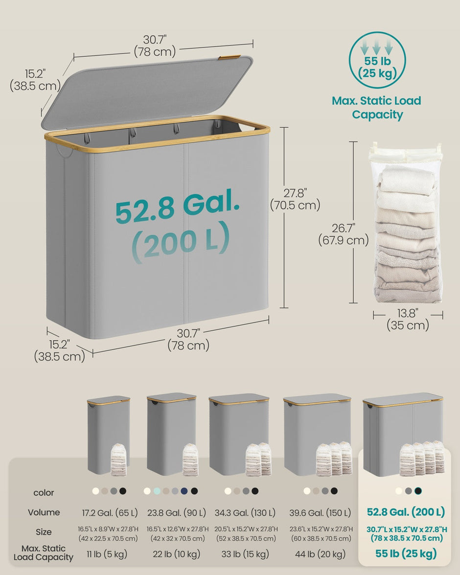 Laundry Basket – Oxford Fabric – Slim Design – With Lid and Removable Mesh Liner