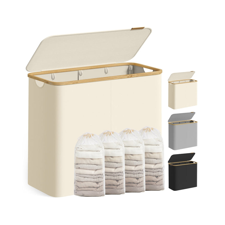 Laundry Basket – Oxford Fabric – Slim Design – With Lid and Removable Mesh Liner