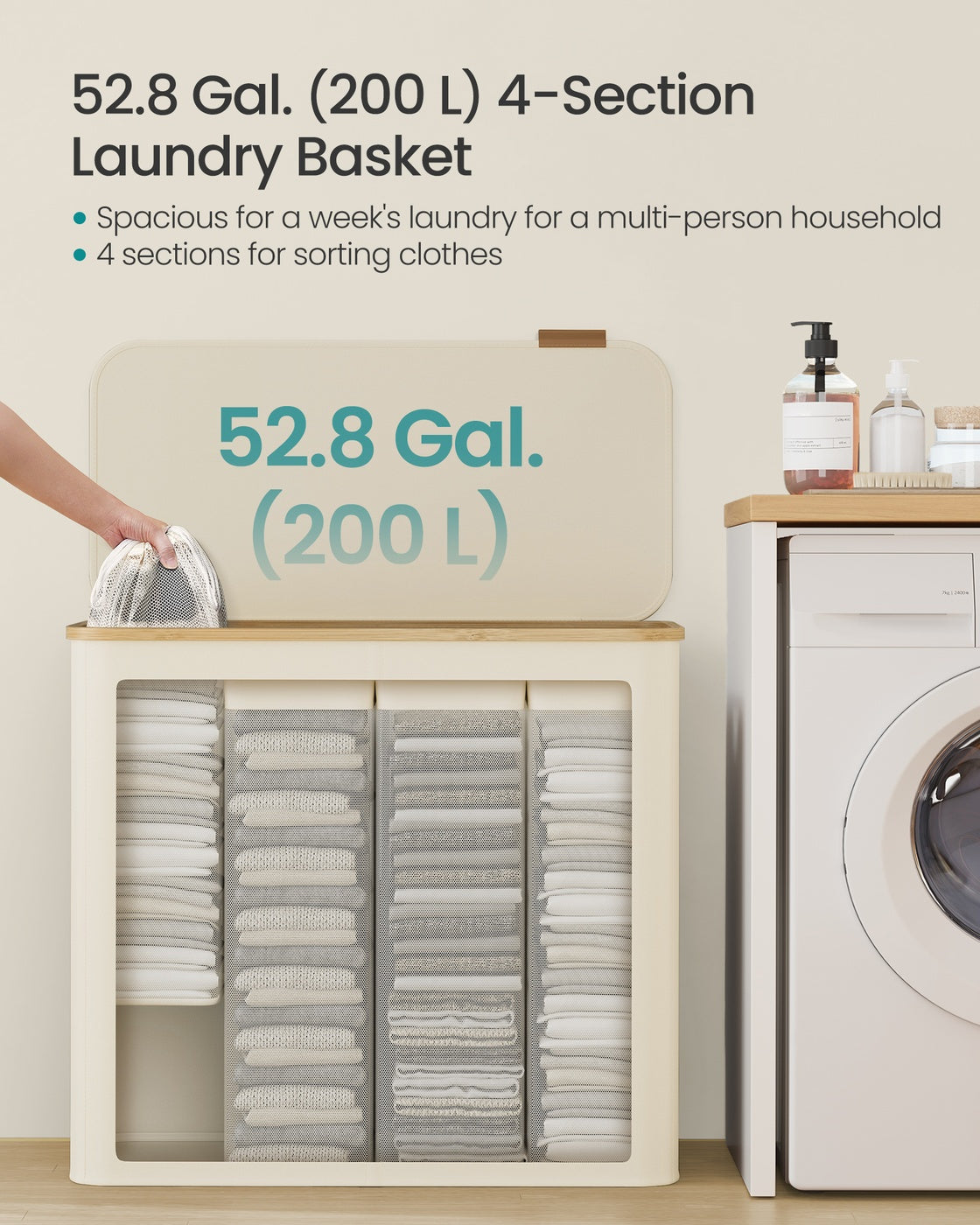 Laundry Basket – Oxford Fabric – Slim Design – With Lid and Removable Mesh Liner