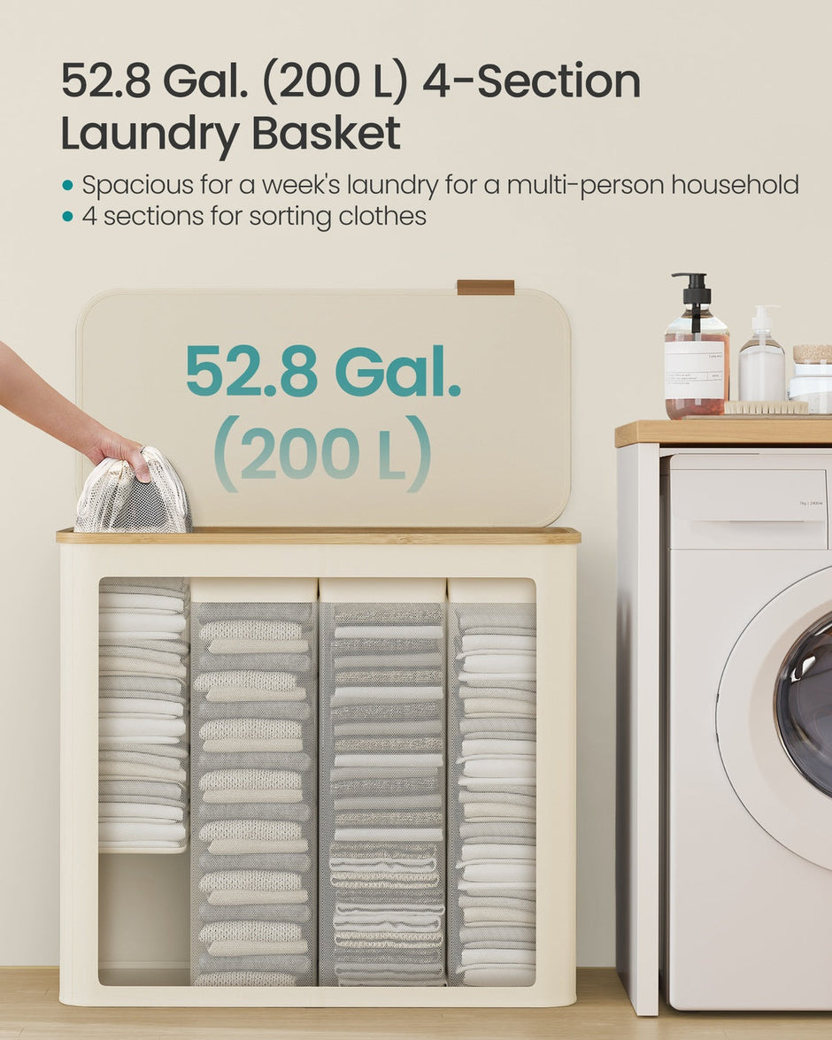 Laundry Basket – Oxford Fabric – Slim Design – With Lid and Removable Mesh Liner