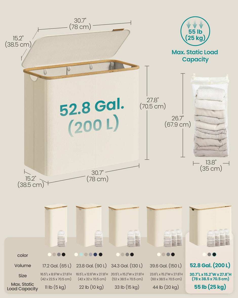 Laundry Basket – Oxford Fabric – Slim Design – With Lid and Removable Mesh Liner