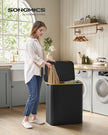 Laundry Basket – Oxford Fabric – Ink Black – 3-Section with Lid and Removable Mesh Liner