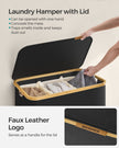 Laundry Basket – Oxford Fabric – Ink Black – 3-Section with Lid and Removable Mesh Liner