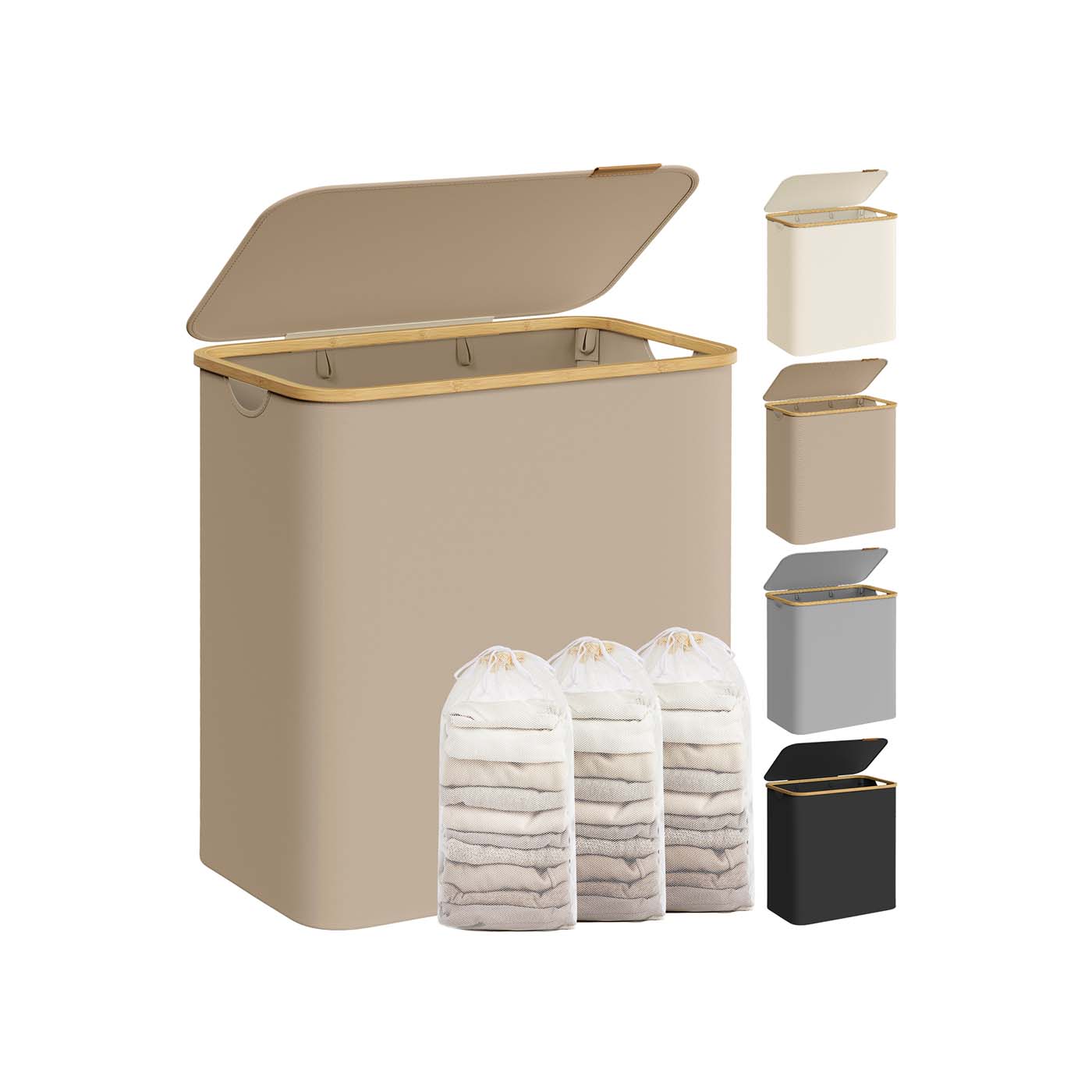 Laundry Basket – Oxford Fabric – Camel Brown – 52.8 Gallons, Collapsible with Lid and Removable Mesh Liner