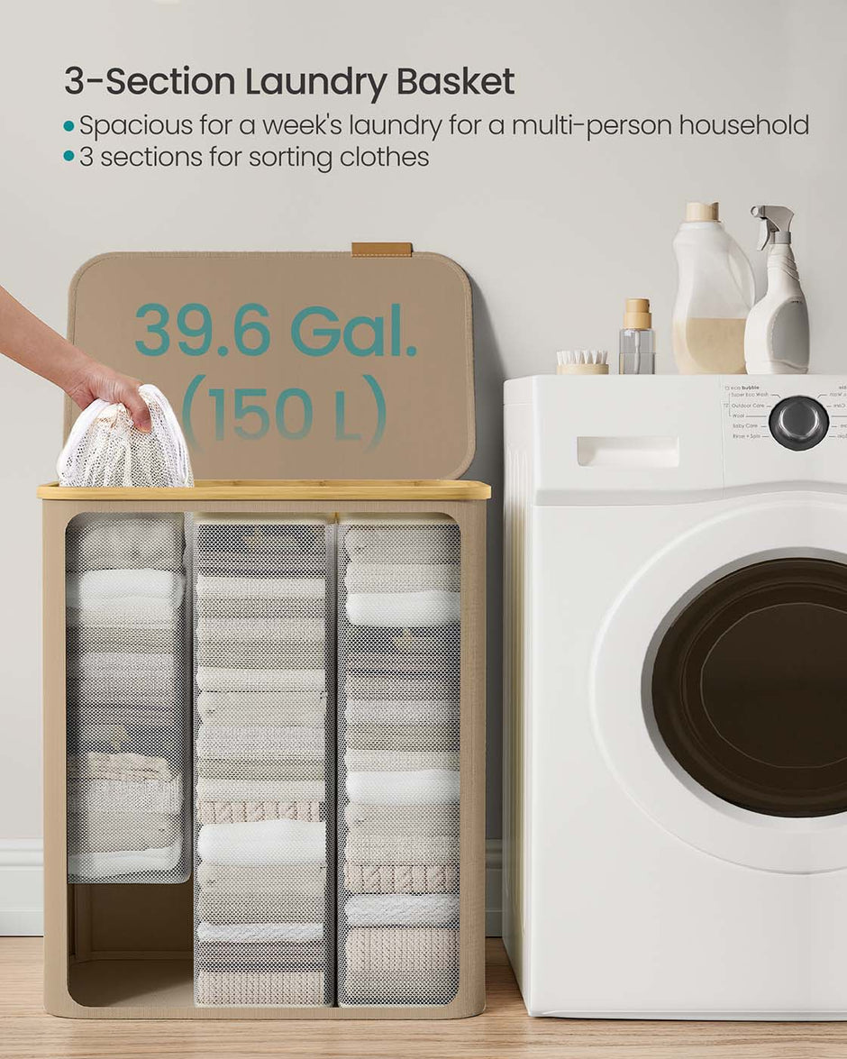 Laundry Basket – Oxford Fabric – Camel Brown – 52.8 Gallons, Collapsible with Lid and Removable Mesh Liner