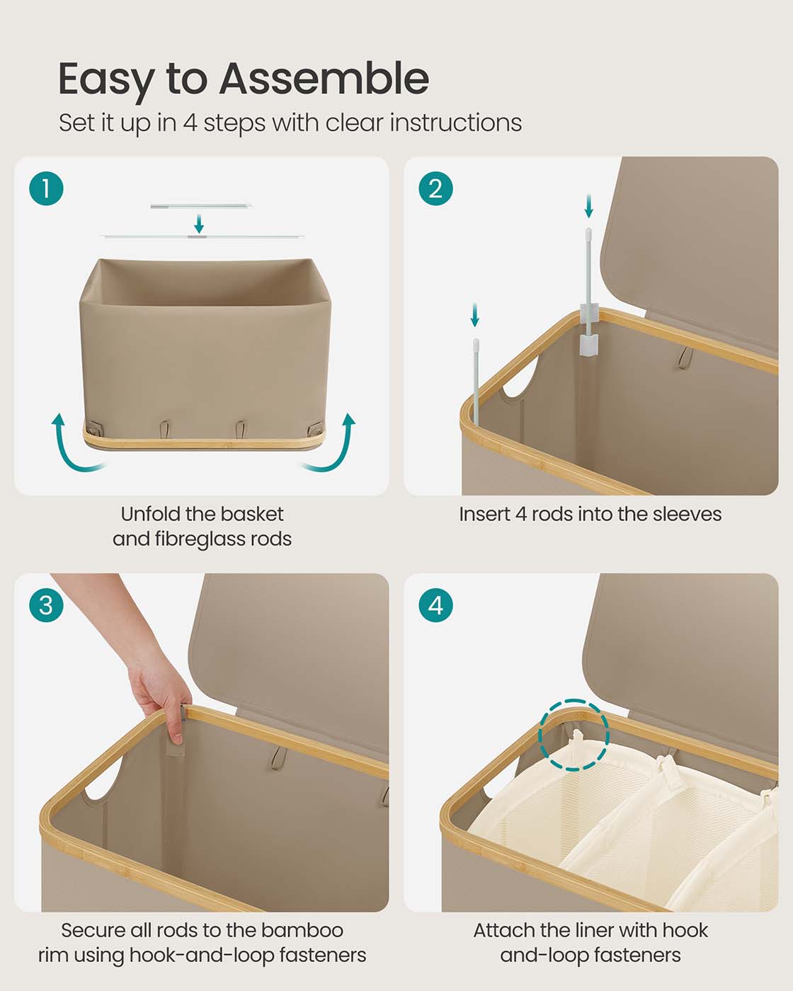 Laundry Basket – Oxford Fabric – Camel Brown – 52.8 Gallons, Collapsible with Lid and Removable Mesh Liner