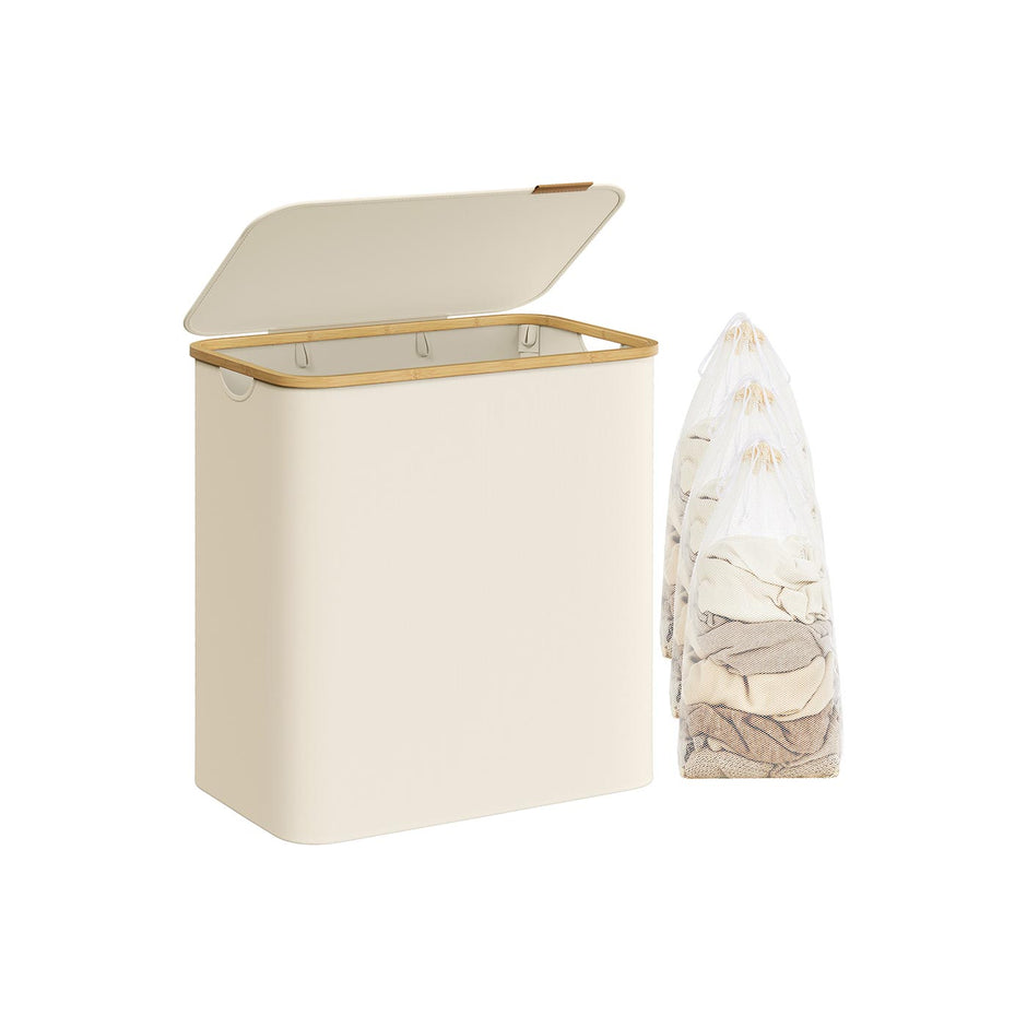 Laundry Basket – Oxford Fabric – Cream White – 150L, Removable Mesh Liner, Collapsible