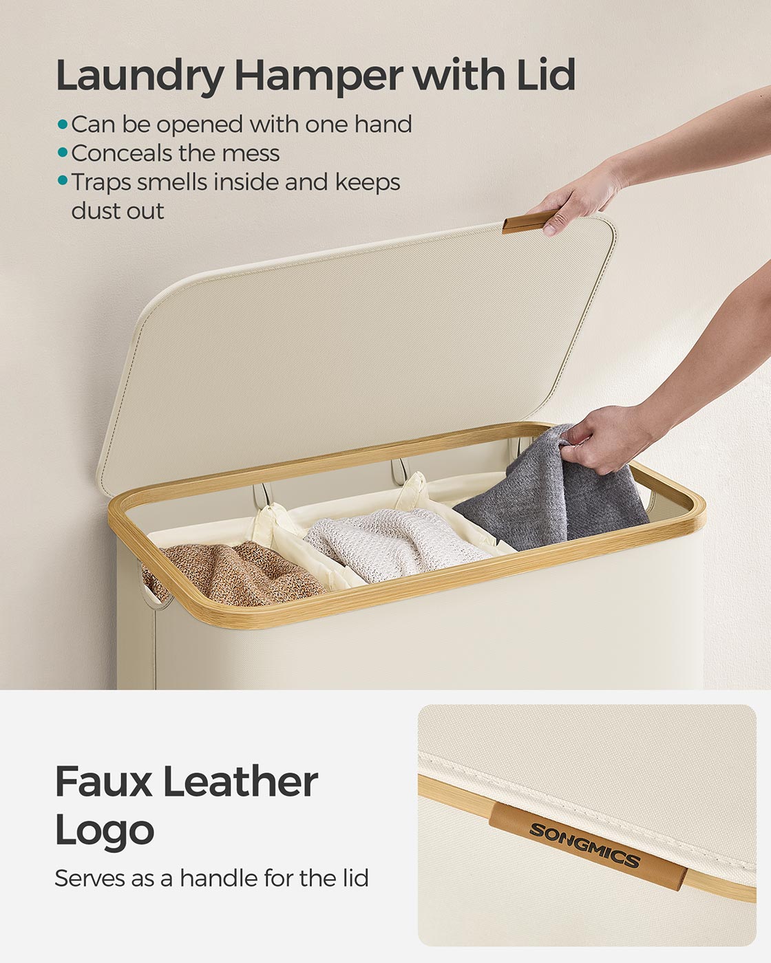 Laundry Basket – Oxford Fabric – Cream White – 150L, Removable Mesh Liner, Collapsible