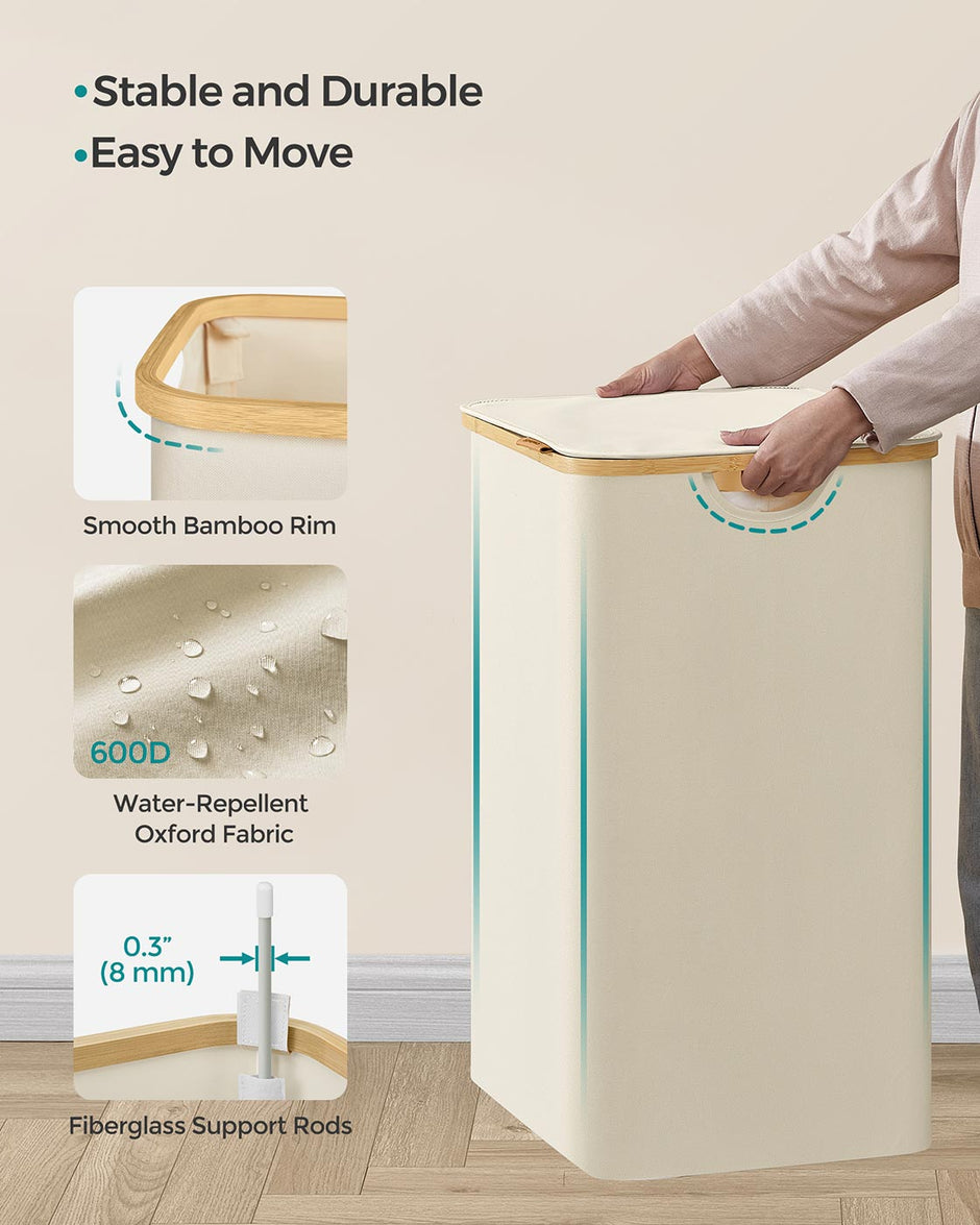 Laundry Basket – Oxford Fabric – Cream White – 150L, Removable Mesh Liner, Collapsible