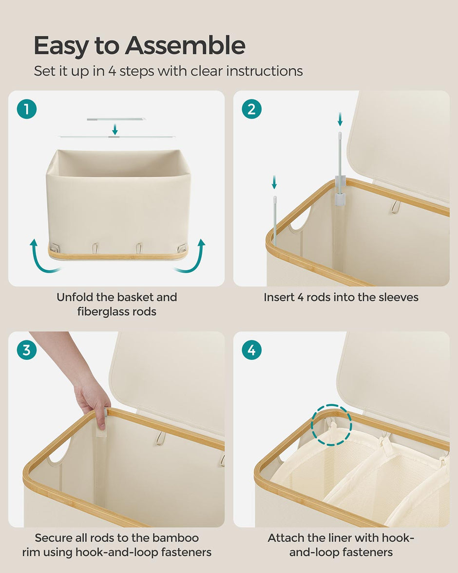 Laundry Basket – Oxford Fabric – Cream White – 150L, Removable Mesh Liner, Collapsible