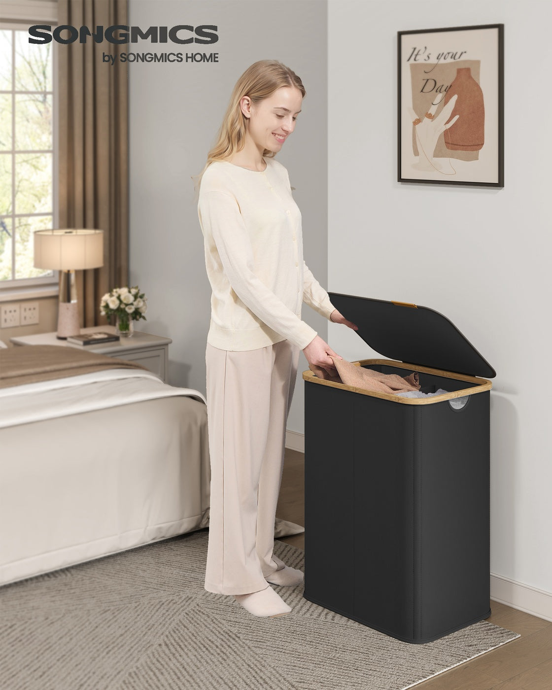 Laundry Basket - 140L - Oxford Fabric - 2 Compartments - Foldable