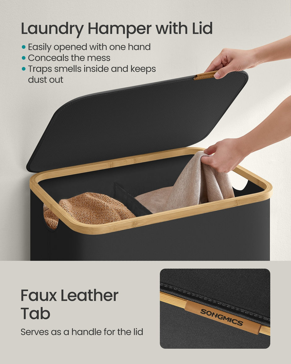 Laundry Basket - 140L - Oxford Fabric - 2 Compartments - Foldable