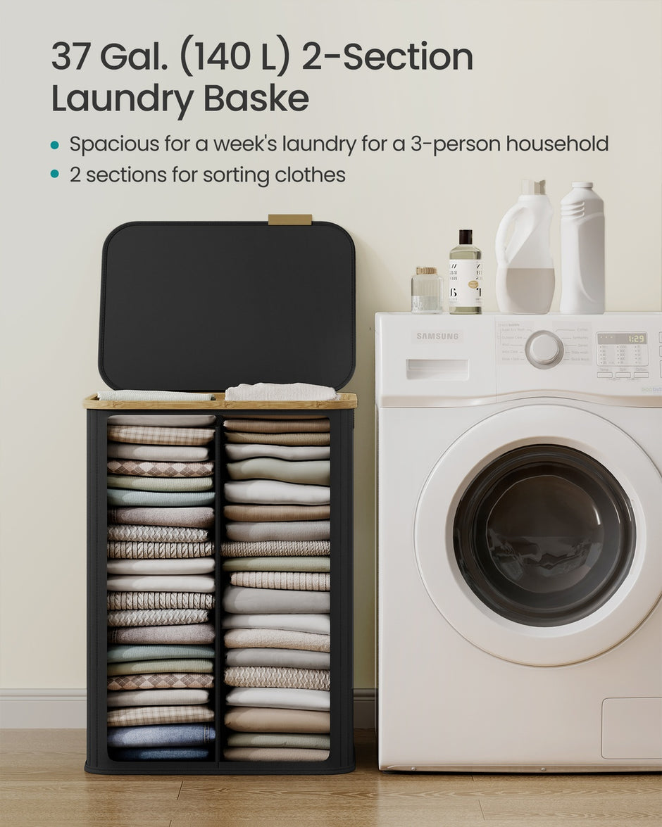 Laundry Basket - 140L - Oxford Fabric - 2 Compartments - Foldable