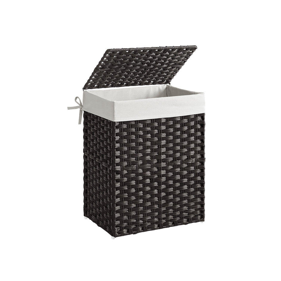 Laundry Basket – Synthetic Rattan Wicker – Natural – 90L Capacity, Foldable with Lid and Removable Liner Bag