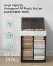 Laundry Basket – Synthetic Rattan Wicker – Natural – 90L Capacity, Foldable with Lid and Removable Liner Bag