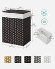 Laundry Basket – Synthetic Rattan Wicker – Natural – 90L Capacity, Foldable with Lid and Removable Liner Bag