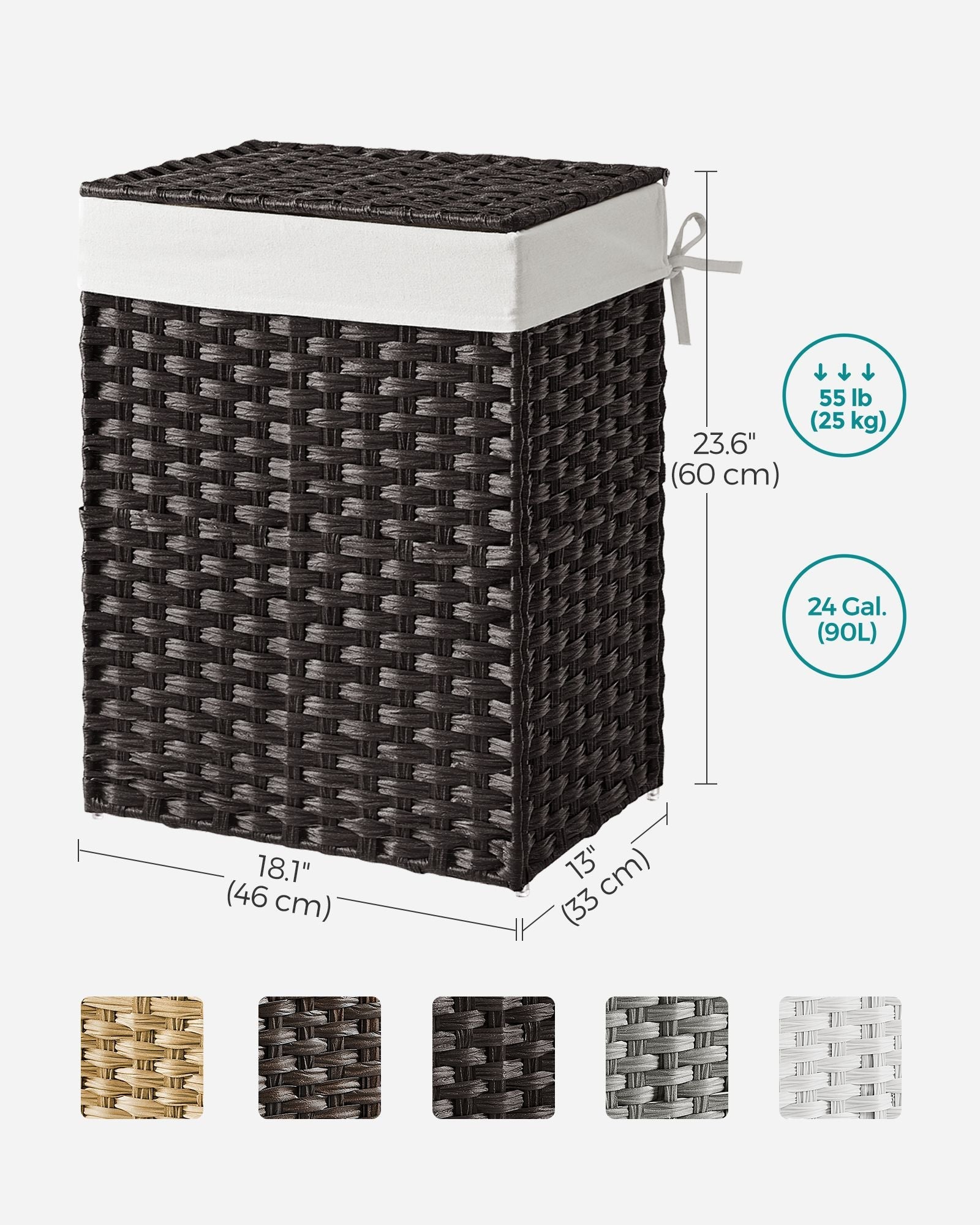 Laundry Basket – Synthetic Rattan Wicker – Natural – 90L Capacity, Foldable with Lid and Removable Liner Bag