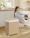 Laundry Basket – Fabric – Natural Beige and Matte White – Dual Compartment with Lid and Wheels