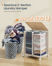Laundry Basket – Fabric – Natural Beige and Matte White – Dual Compartment with Lid and Wheels