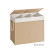 Laundry Basket – Fabric – Natural Beige and Matte White – 3 Compartments with Lid and Removable Liner