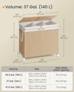 Laundry Basket – Fabric – Natural Beige and Matte White – 3 Compartments with Lid and Removable Liner