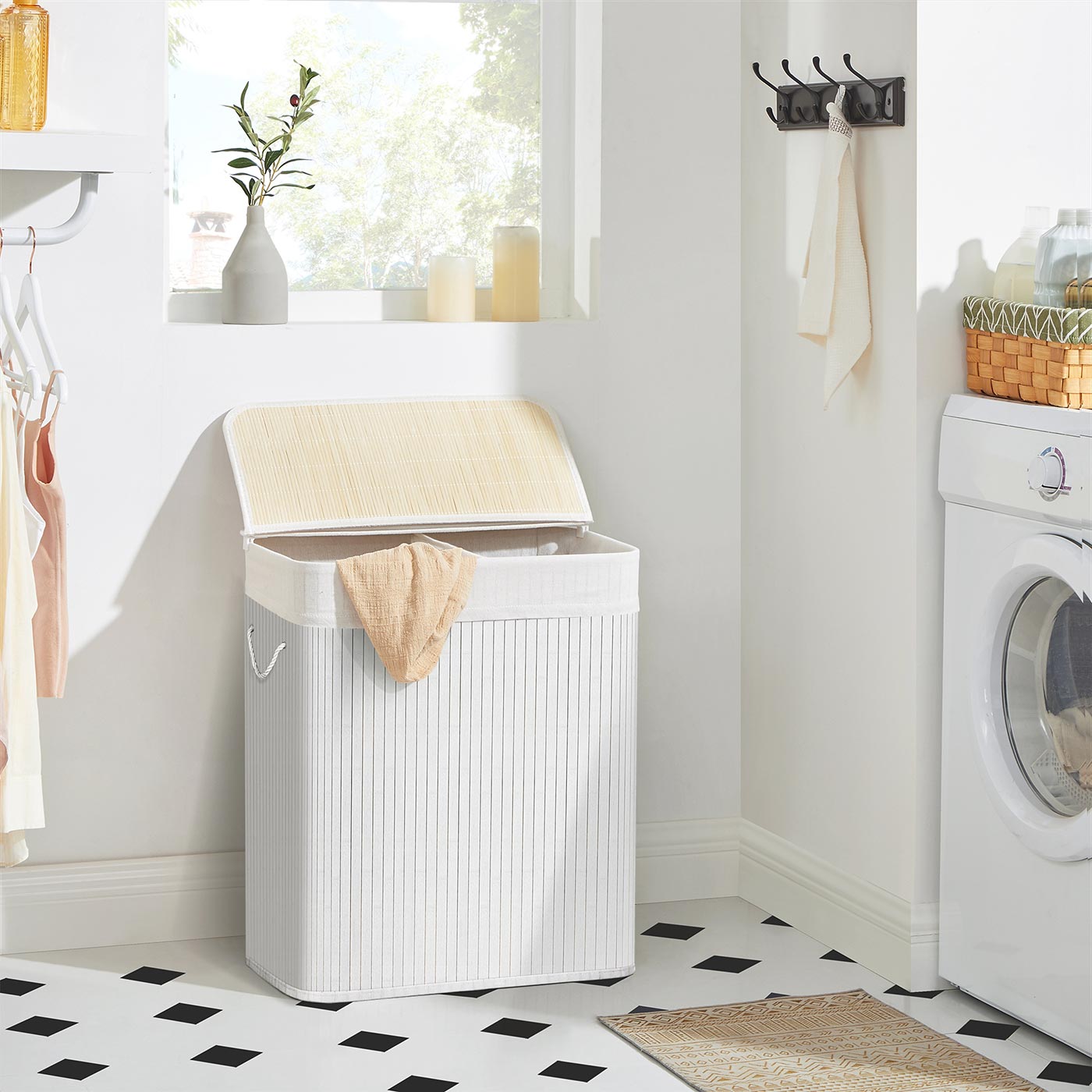 2 Sections Laundry Basket – Bamboo – Natural – XXL 100L with Removable Washable Lining