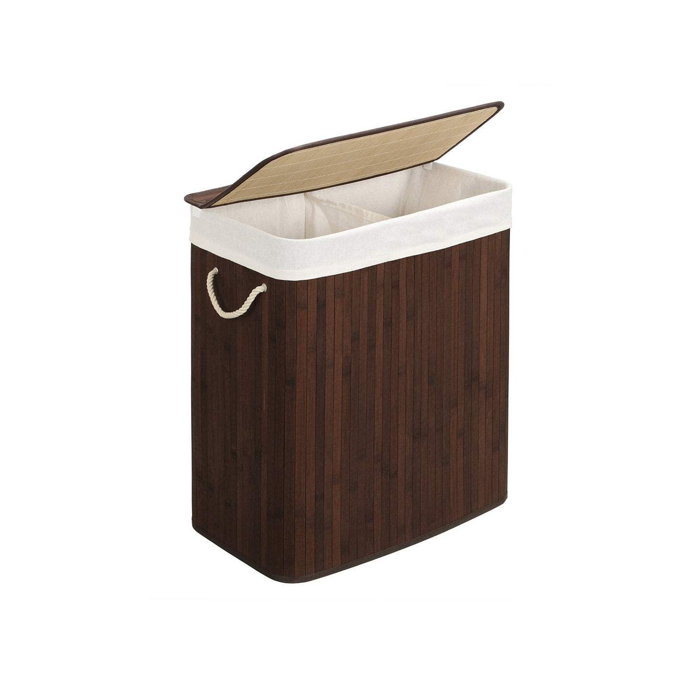 Laundry Basket – Bamboo – Brown – 100L Capacity with Divided Sections and Clip Lid