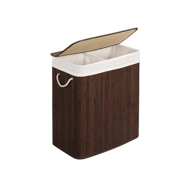 Laundry Basket – Bamboo – Brown – 100L Capacity with Divided Sections and Clip Lid