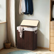 Bamboo Laundry Basket – Brown – Divided with Removable Liner and Handles, Foldable Design