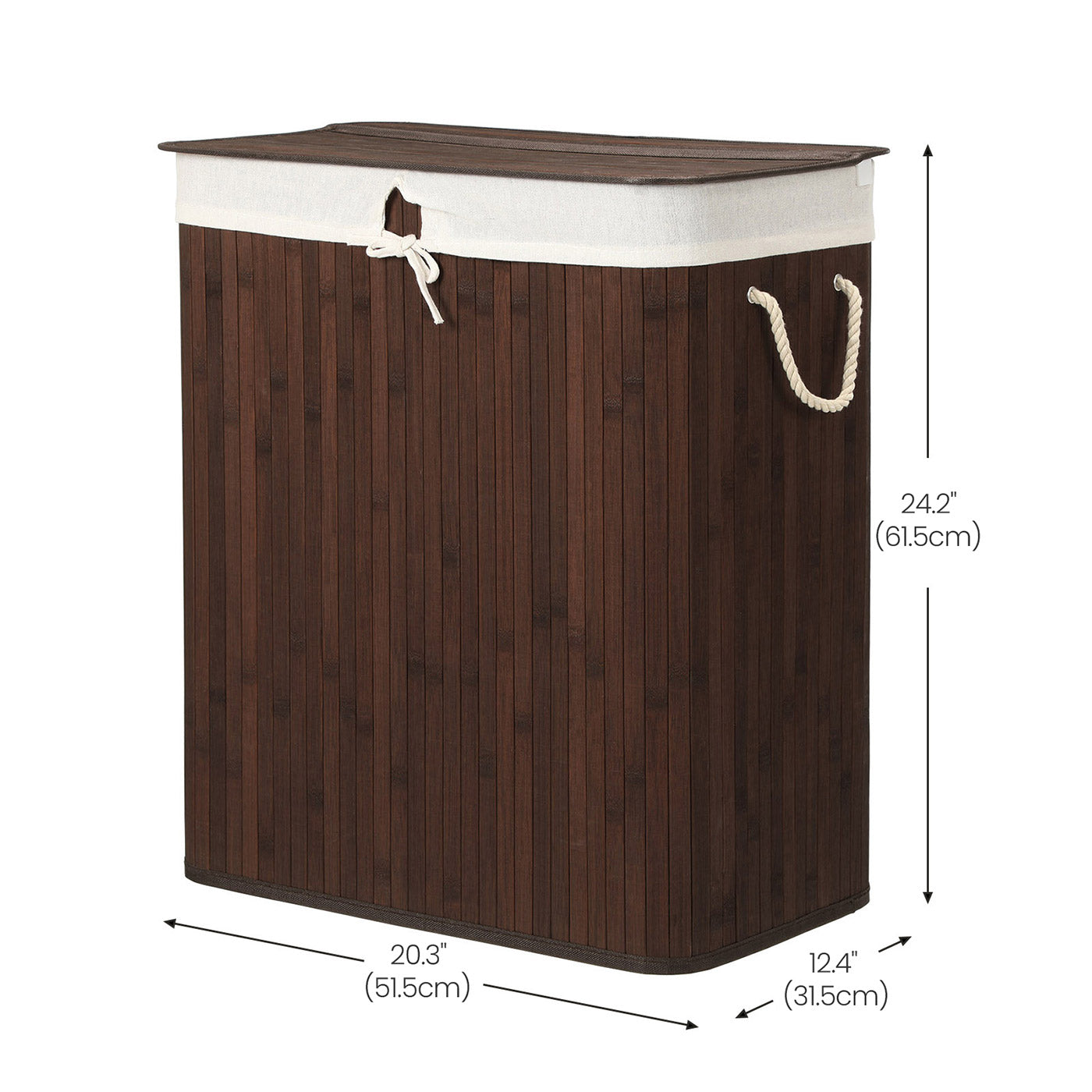 Laundry Basket – Bamboo – Brown – 100L Capacity with Divided Sections and Clip Lid