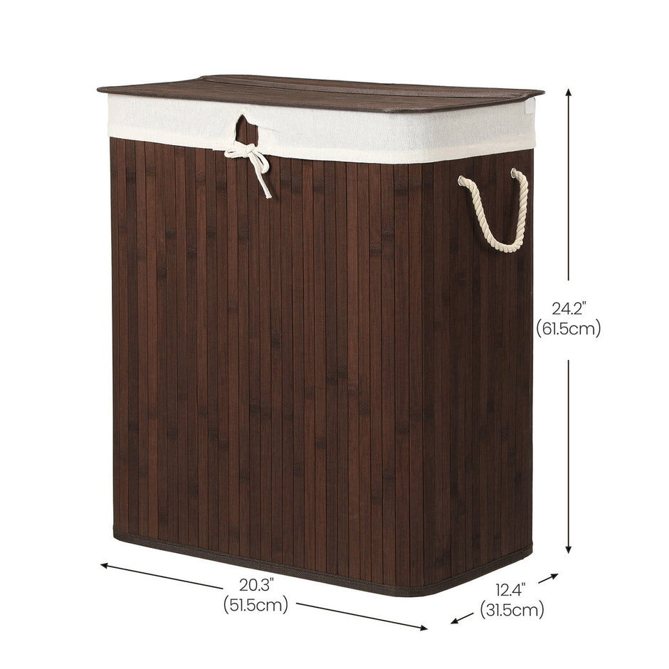 Laundry Basket – Bamboo – Brown – 100L Capacity with Divided Sections and Clip Lid