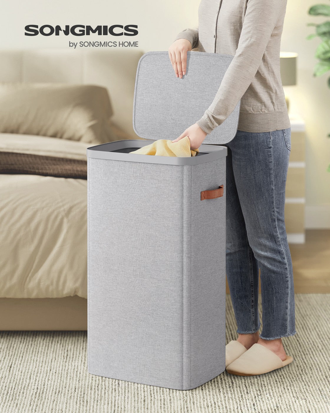 Laundry Basket – Fabric – Dove Grey – 100L Capacity with Lid and Removable Liner