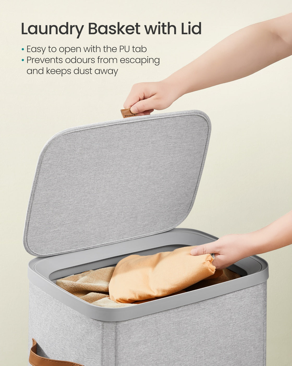 Laundry Basket – Fabric – Dove Grey – 100L Capacity with Lid and Removable Liner