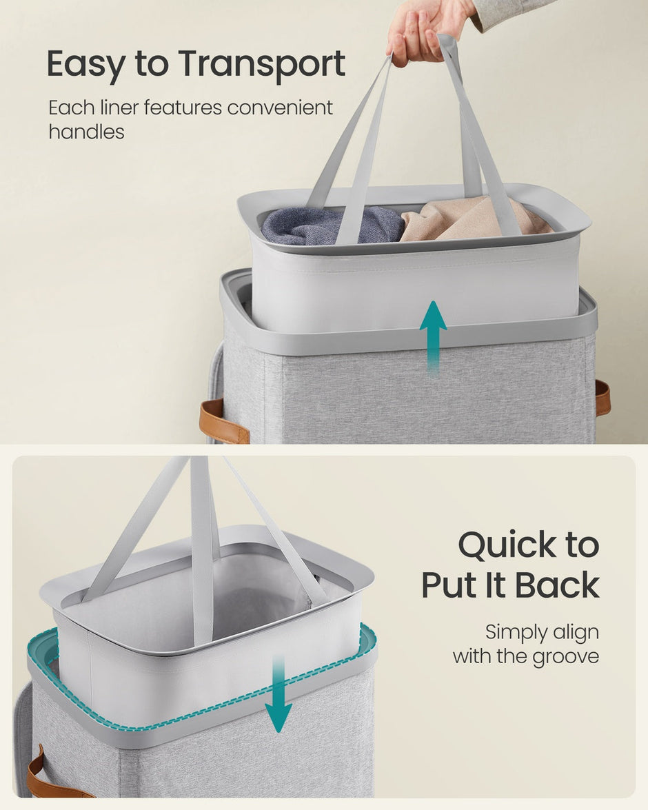 Laundry Basket – Fabric – Dove Grey – 100L Capacity with Lid and Removable Liner