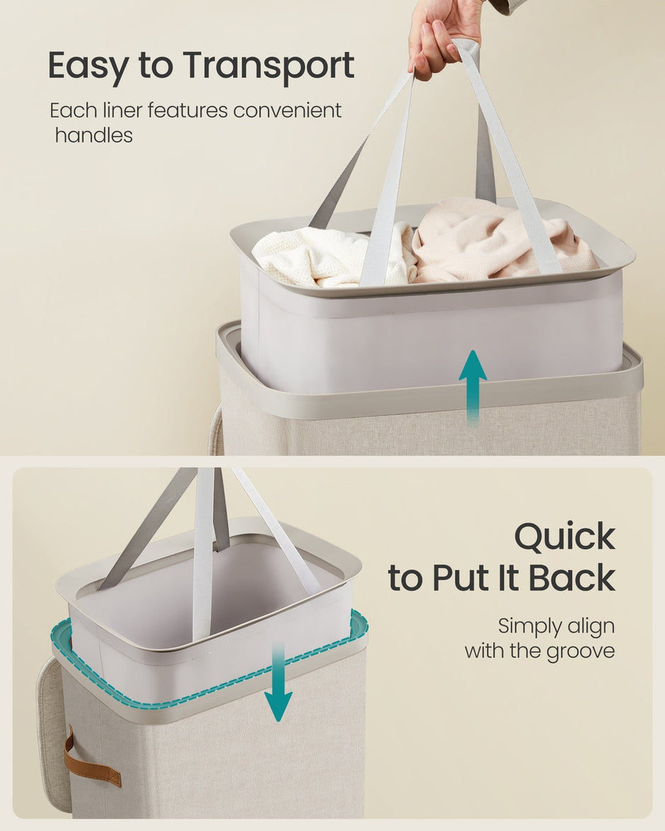 Laundry Basket – Fabric – Dove Grey – 100 L Capacity with Lid and Handles