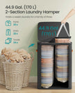 Laundry Basket – Polyester – Ink Black – Dual Compartment with Removable Liners and Lid