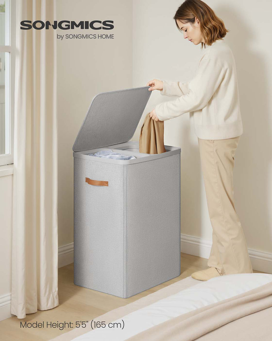 Laundry Basket – Polyester – Ink Black – Dual Compartment with Removable Liners and Lid